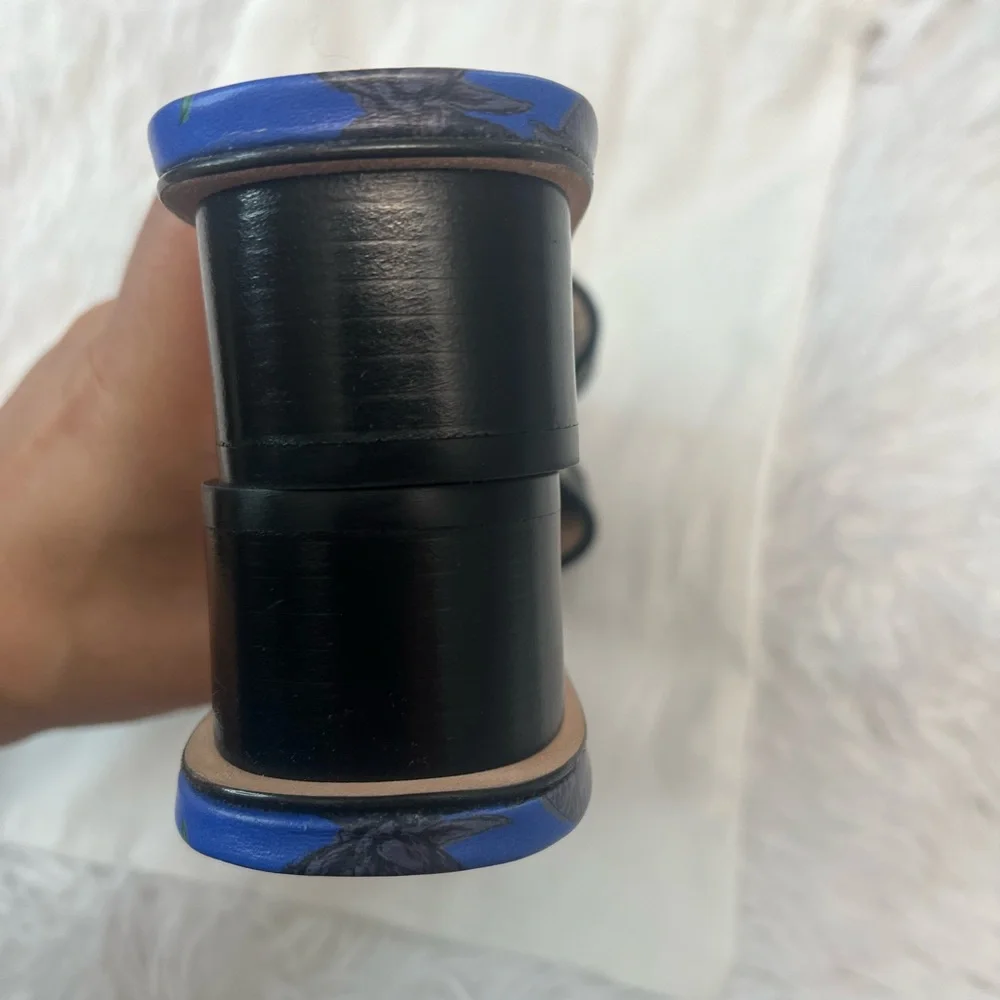 Dior Dway Heeled Slide Blue & Black Embroidered Cotton - Picture 6 of 12